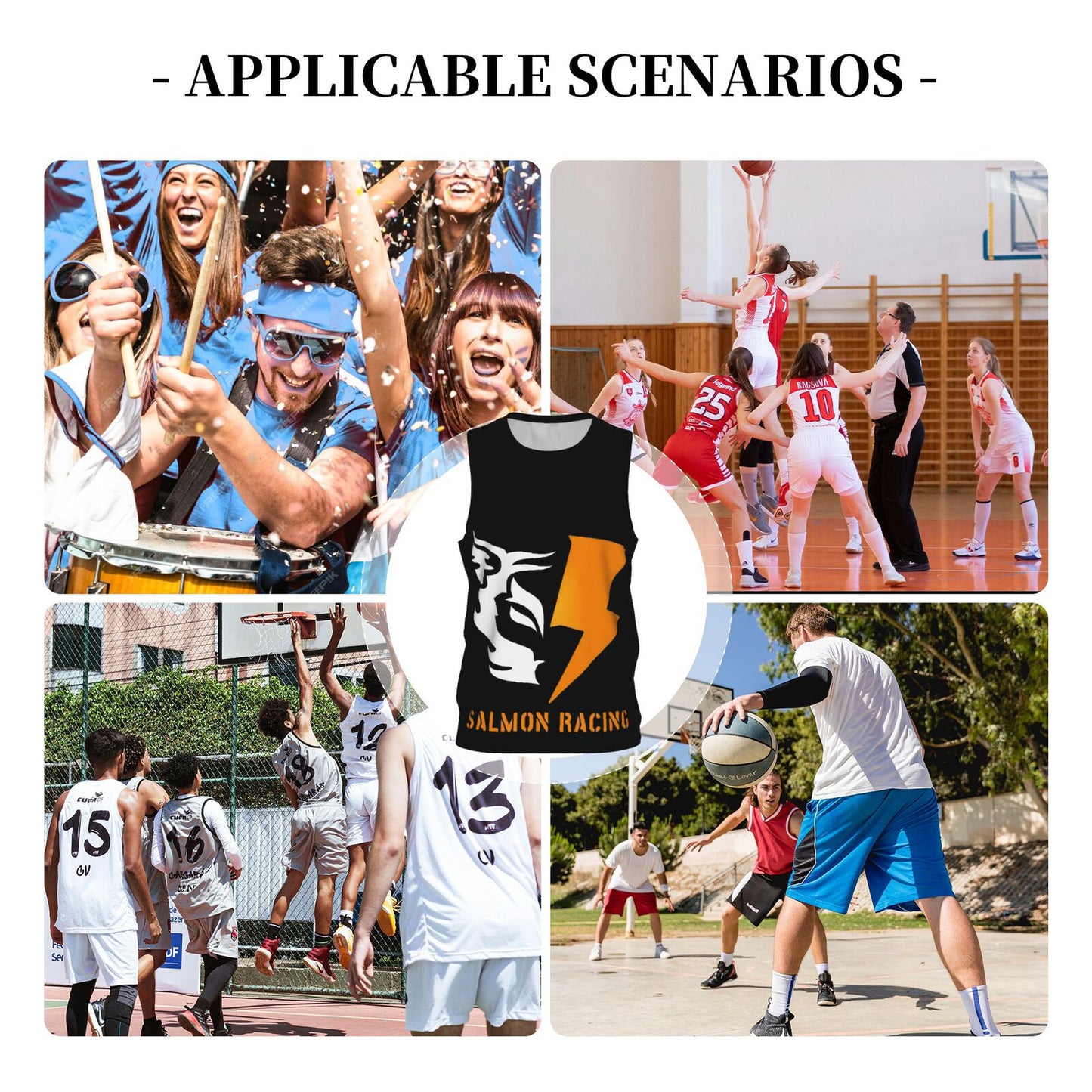 [SALMON RACING] Men's round-neck basketball jersey, lightweight and comfortable, moisture wicking, special clothing for racing games