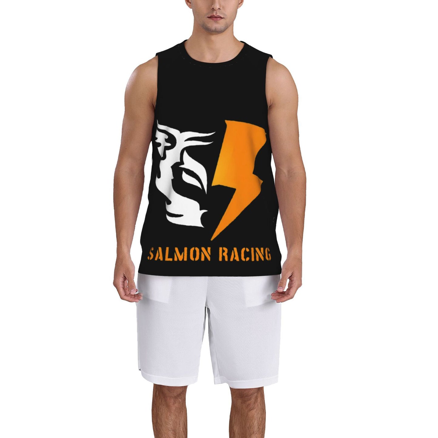 [SALMON RACING] Men's round-neck basketball jersey, lightweight and comfortable, moisture wicking, special clothing for racing games