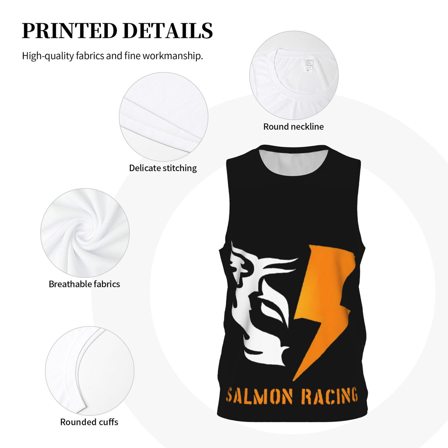 [SALMON RACING] Men's round-neck basketball jersey, lightweight and comfortable, moisture wicking, special clothing for racing games