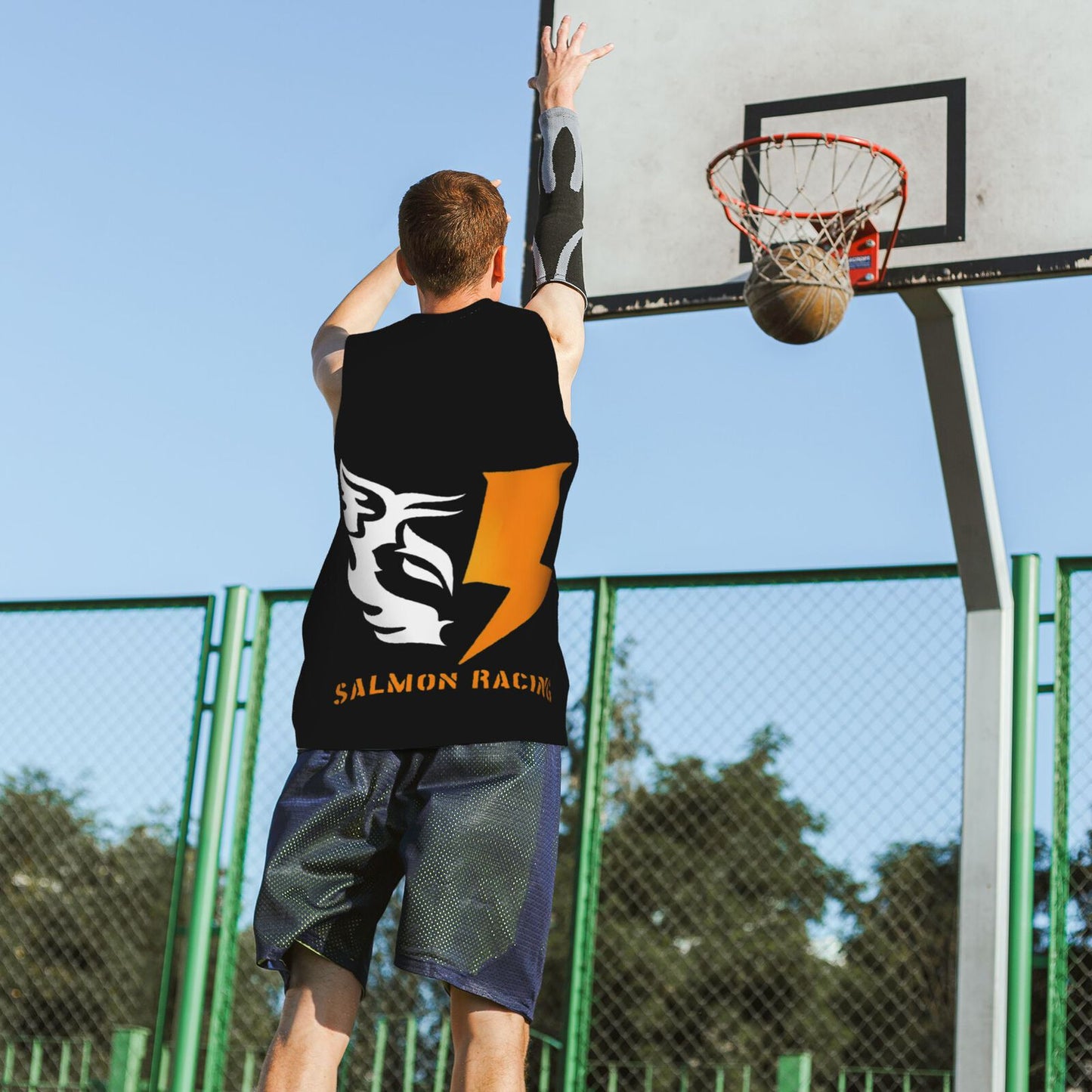 [SALMON RACING] Men's round-neck basketball jersey, lightweight and comfortable, moisture wicking, special clothing for racing games