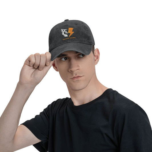 【SALMON RACING】Adult washed denim baseball cap, breathable design, no stuffiness, specially designed for racing games